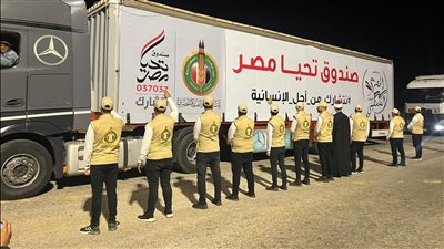 وصول قافلة مساعدات من بيت الزكاة والصدقات المصري إلى معبر رفح (صور)