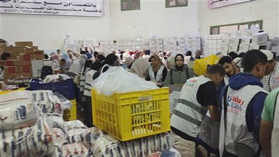 تجهيز آلاف الأطنان من المساعدات في استاد المنصورة دعمًا لغزة (فيديو وصور)