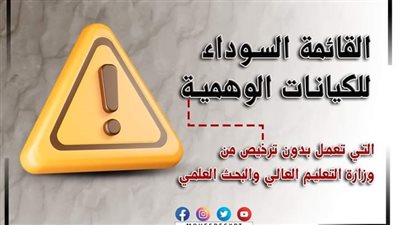 احذر الكيانات الوهمية.. التعليم العالي تنشر قائمة سوداء.. ضبط 411 كيانًا وهميًا خلال الفترة الماضية.. وإجراءات حاسمة من لجنة الضبطية القضائية