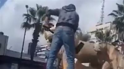 الشرطة الفلسطينية تعتقل شابا حطم أجزاء من تماثيل الأسود في رام الله | فيديو