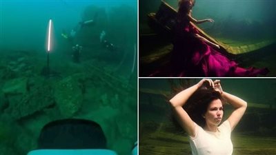 عارضة أزياء تدخل جينيس بجلسة تصوير تحت الماء البارد