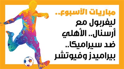 مباريات الأسبوع، ليفربول مع أرسنال.. الأهلي ضد سيراميكا.. بيراميدز وفيوتشر (إنفوجراف)