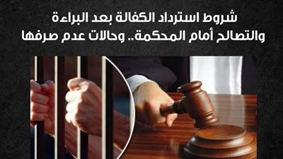 شروط استرداد الكفالة بعد البراءة والتصالح أمام المحكمة.. وحالات عدم صرفها (إنفوجراف) 