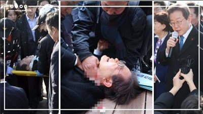 شاهد، لحظة طعن زعيم المعارضة بكوريا الجنوبية في رقبته (فيديو)