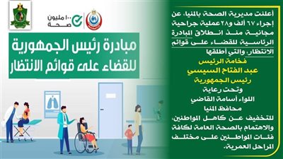 تعرف على إحصائية العمليات الجراحية بالمنيا ضمن مبادرة القضاء على قوائم الانتظار