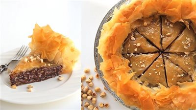 طريقة عمل تورتة طبقات البقلاوة بالشيكولاتة والبندق