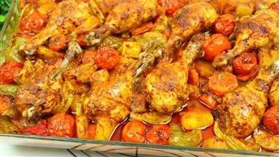 طريقة عمل صينية الدجاج بالخضار في الفرن