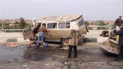 إصابة 6 أشخاص في حادث تصادم ميكروباص مع سيارة نصف نقل على زراعي بنها