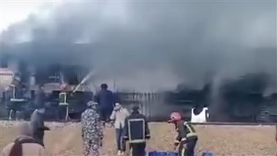 المشاهد الأولى لإخماد حريق قطار السويس (فيديو وصور)