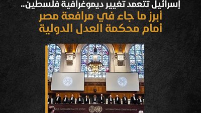إسرائيل تتعمد تغيير ديموغرافية فلسطين.. أبرز ما جاء في مرافعة مصر أمام محكمة العدل الدولية (إنفوجراف)