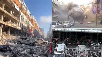 دمار شارع وتضرر مبان وسيارات.. لقطات جديدة لانفجار غاز في الصين | فيديو وصور
