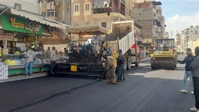 بورسعيد: البدء فى وضع الطبقة السطحية النهائية بشارع كسرى حتى ستالينجراد