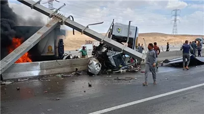 التحقيقات تكشف سبب حادث حريق سيارة تريلا بالطريق الصحراوى 