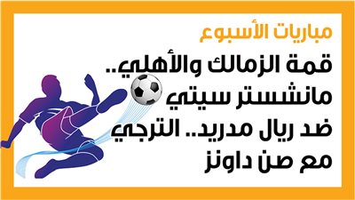 مباريات الأسبوع.. قمة الزمالك والأهلي.. مانشستر سيتي ضد ريال مدريد.. الترجي مع صن داونز (إنفوجراف)