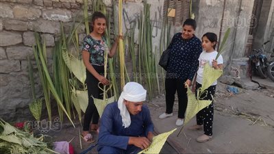 بالقلوب والتيجان، انتشار باعة السعف أمام كنائس بني سويف للاحتفال بـ أحد الشعانين (فيديو)