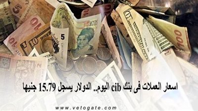 اسعار العملات فى بنك cib اليوم .. الدولار يسجل 15.79 جنيها