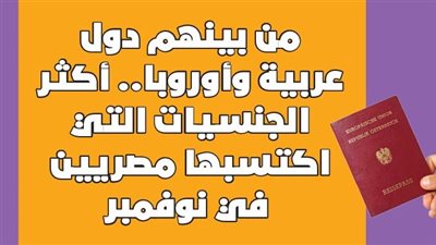 من بينهم دول عربية وأوروبا.. أكثر الجنسيات التي اكتسبها مصريين في نوفمبر | إنفوجراف