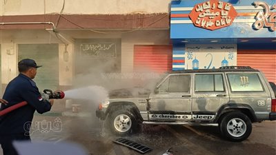 تفحم سيارتين بسبب ارتفاع درجة الحرارة في الوادي الجديد (صور)