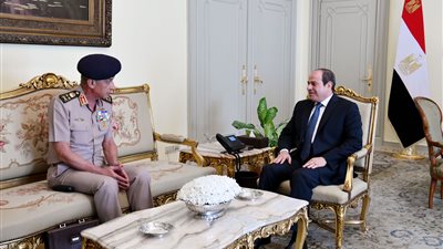 لحظة استقبال الرئيس السيسي للفريق أول محمد زكي وزير الدفاع والإنتاج الحربي (فيديو)