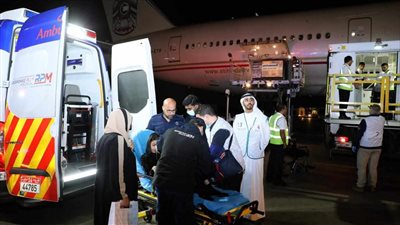 من غزة عبر العريش، وصول الدفعة الـ 18 من الجرحى والمرضى الفلسطينيين إلى أبو ظبي للعلاج