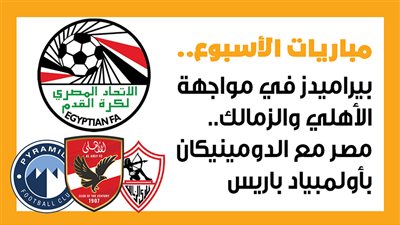 مباريات الأسبوع، بيراميدز في مواجهة الأهلي والزمالك.. مصر مع الدومينيكان بأولمبياد باريس (إنفوجراف)