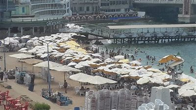 رغم التحذير من ارتفاع الأمواج، إقبال المصطافين على شواطئ الإسكندرية (بث مباشر)