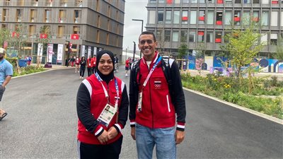 سارة سمير وأحمد الجندي في القرية الأولمبية استعدادا لحمل علم مصر بحفل الافتتاح 