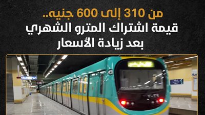 من 310 إلى 600 جنيه.. قيمة اشتراك المترو الشهري بعد زيادة الأسعار (إنفوجراف)
