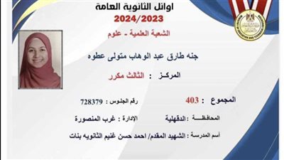 الفرحة تملأ منزل جنة طارق الثالث مكرر علمي علوم بالثانوية العامة بنت الدقهلية