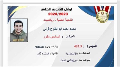 السادس مكرر بالثانوية العامة: وعدت أهلي وأوفيت وبجهز نفسي لالتحاق بكلية الهندسة 