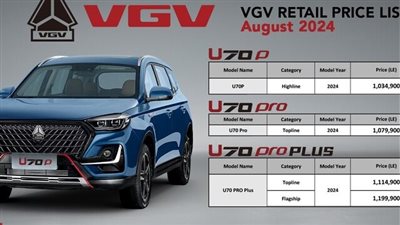  أسعار سيارات VGV U70 P Plus موديل 2024