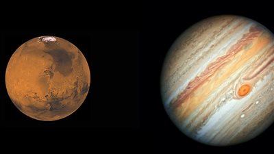 ظاهرة فلكية نادرة، المريخ والمشترى عند أقرب نقطة فاصلة بينهما الأربعاء المقبل 