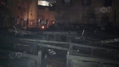 أول صور لحريق مبنى الخدمات بمطرانية بني سويف