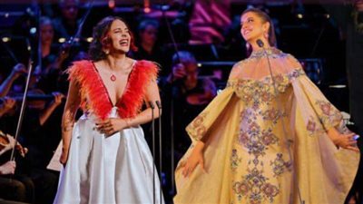 فرح الديباني مع الكولومبية جولييث لوزانو في ليلة سلام بالأوبرا