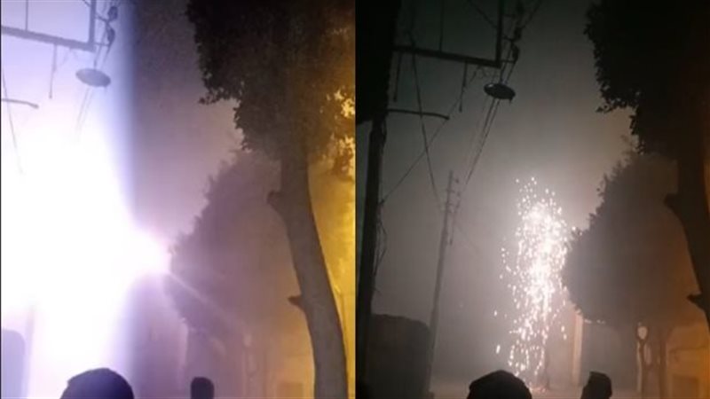حريق عمود إنارة في