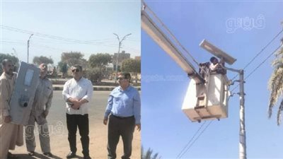 بدء تركيب 85 كشاف إنارة تعمل بالطاقة الشمسية في إهناسيا ببني سويف