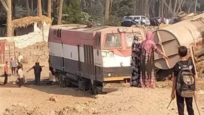 انقلاب عربتين من قطار بضائع بمزلقان المنشية في البدرشين (صور)
