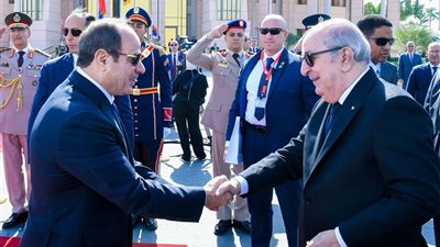 لحظة توديع الرئيس السيسي لنظيره الجزائري بمطار القاهرة (صور)