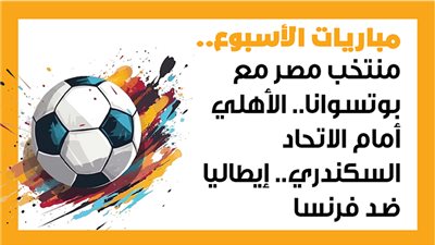 مباريات الأسبوع، منتخب مصر مع بوتسوانا.. الأهلي أمام الاتحاد السكندري.. إيطاليا ضد فرنسا (إنفوجراف)
