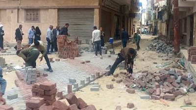 تركيب بلاط الإنترلوك بشوارع الحسينية في الشرقية 