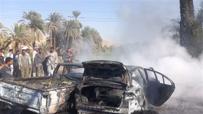مصرع وإصابة 4 أشخاص في حادث تصادم سيارتين واشتعال النيران بهما بأسوان 