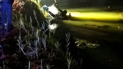 مصرع شخص وإنقاذ زوجته في سقوط سيارته بترعة القاصد في طنطا