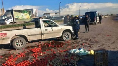 انقلاب سيارة نقل محملة بالخضروات على صحراوي الإسكندرية (صور) 