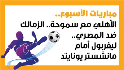 مباريات الأسبوع، الأهلي مع سموحة.. الزمالك ضد المصري.. ليفربول أمام مانشستر يونايتد (إنفوجراف)