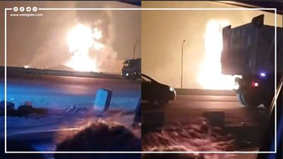 احتراق 4 تريلات ولودرين في انفجار خط مواسير غاز الخانكة (صور) 