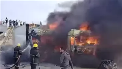 تفحم 3 سيارات نقل سقط عليهم سلك كهربائي ضغط عالٍ بالدقهلية (صور)