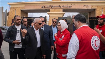 محافظ شمال سيناء يشهد اصطفاف شاحنات التحالف الوطني أمام معبر رفح البري