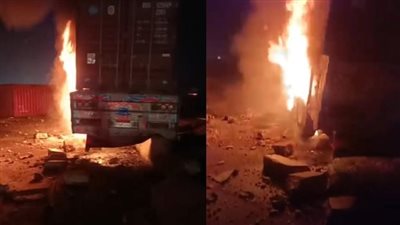 لحظة اشتعال النيران في تريلا بطريق الإسكندرية الصحراوي (فيديو وصور)
