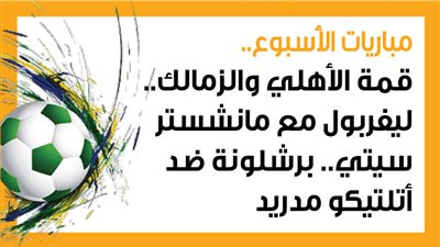 مباريات الأسبوع، قمة الأهلي والزمالك.. ليفربول مع مانشستر سيتي.. برشلونة ضد أتلتيكو مدريد (إنفوجراف)