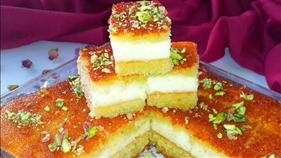 طريقة عمل البسبوسة بالقشطة لتحلية رمضانية مميزة